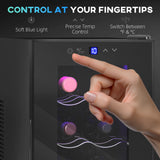HOMCOM Mini Table Top Wine Fridge, 8 Bottle, 17L, 8-18, 26.5cm Quiet Under Counter Wine Cooler Fridge with Glass Door, LED Light, Digital Touch Screen, Temperature Control