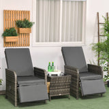 Outsunny 3 Pieces Rattan Bistro Set Balcony Furniture with Cushions, Storage Function - Mix-Grey