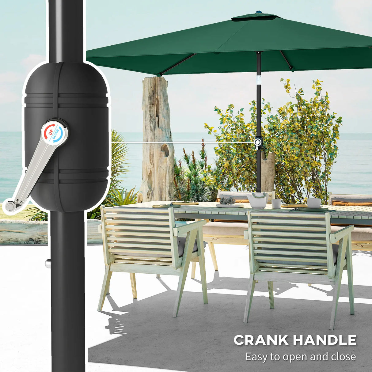 Outsunny Garden Parasol, Parasol Umbrella with Crank Handle, Tilt Function, Polyester Canopy, Green