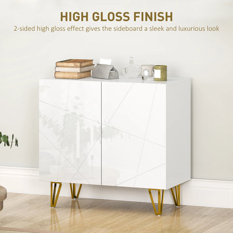 HOMCOM Modern Luxe High Gloss Sideboard, with Hairpin Legs - White