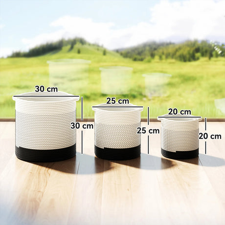 Outsunny Plant Pots Handwoven Cotton Indoor Planters with Waterproof Liner Set of 3 White
