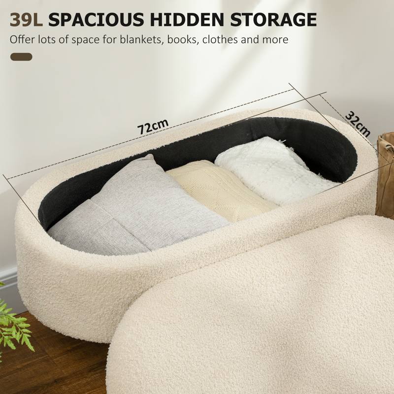 HOMCOM Teddy Fleece Storage Ottoman - Cream White