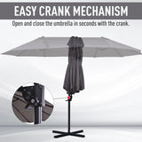 Outsunny Double Canopy Offset Parasol Umbrella Garden Shade w/ Steel Pole 12 Ribs Grey