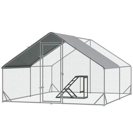 PawHut Walk In Chicken Run with Chicken Activity Shelf and Cover, 3 x 4 x 2m