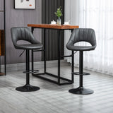 HOMCOM Bar Stools Set of 2, Swivel Counter Height Barstools with Back, Adjustable PU Leather Bar Chairs, Modern Armless Kitchen Island Stool, Dark Grey