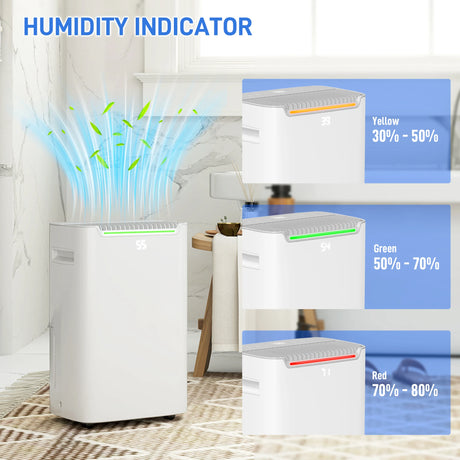 HOMCOM 20L/Day Dehumidifier with Continuous Drainage, 2.5L Water Tank, 24H Timer On/off, Digital Humidity Display, Air Filter, Dehumidifier for Home Damp, Bedroom, Condensation, Mould, Laundry Drying