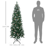 HOMCOM 6 Ft Snow Artificial Christmas Tree with Realistic Branches, Pine Cone, for Indoor Decoration, Green White