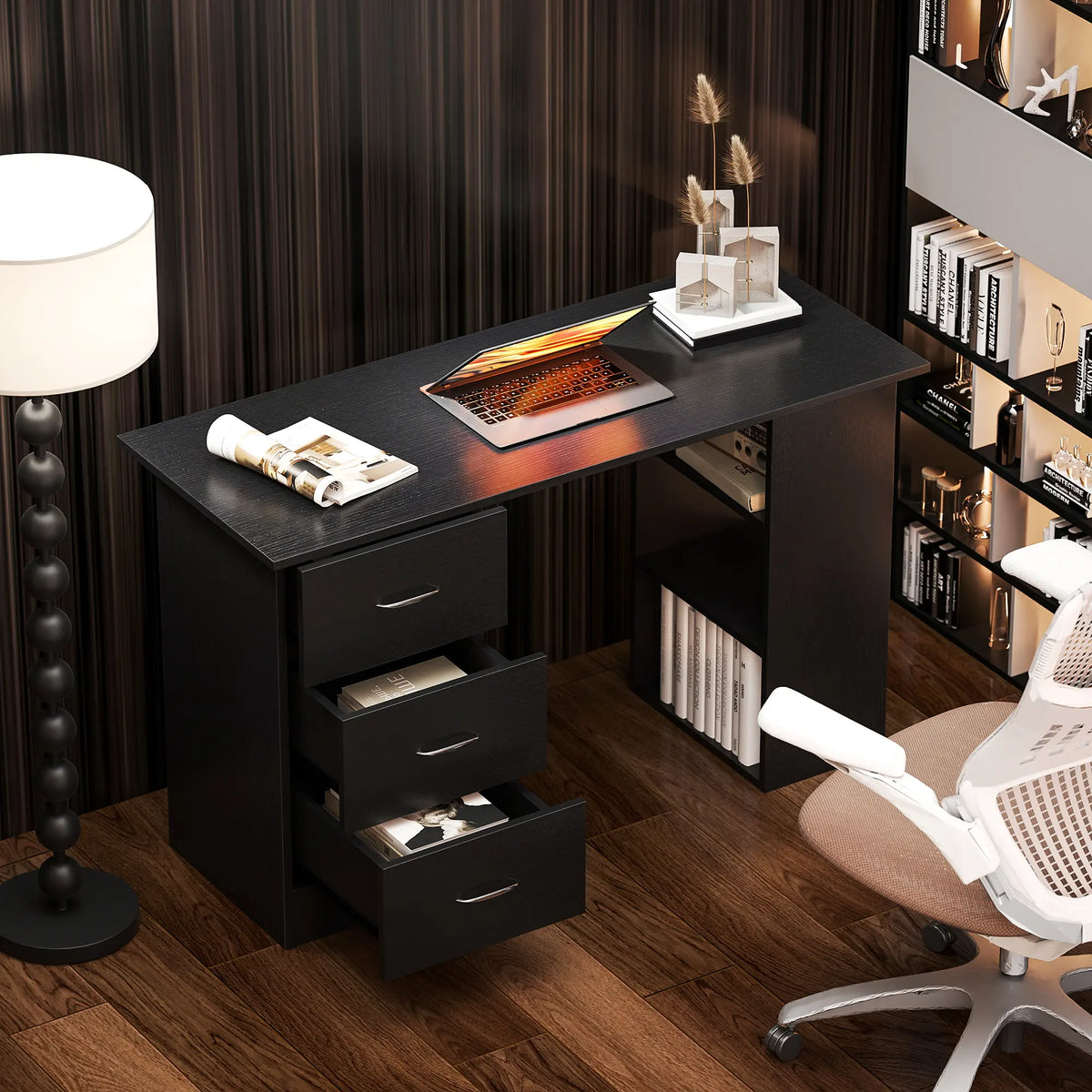 HOMCOM Computer Desk, Home Office Desk, Writing Table, PC Workstation with 3 Storage Shelves and 3 Drawers for Working, Study, 120 x 49 x 72 cm, Black