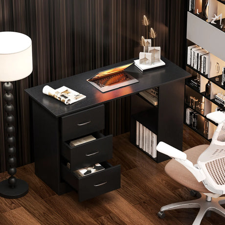 HOMCOM Computer Desk, Home Office Desk, Writing Table, PC Workstation with 3 Storage Shelves and 3 Drawers for Working, Study, 120 x 49 x 72 cm, Black