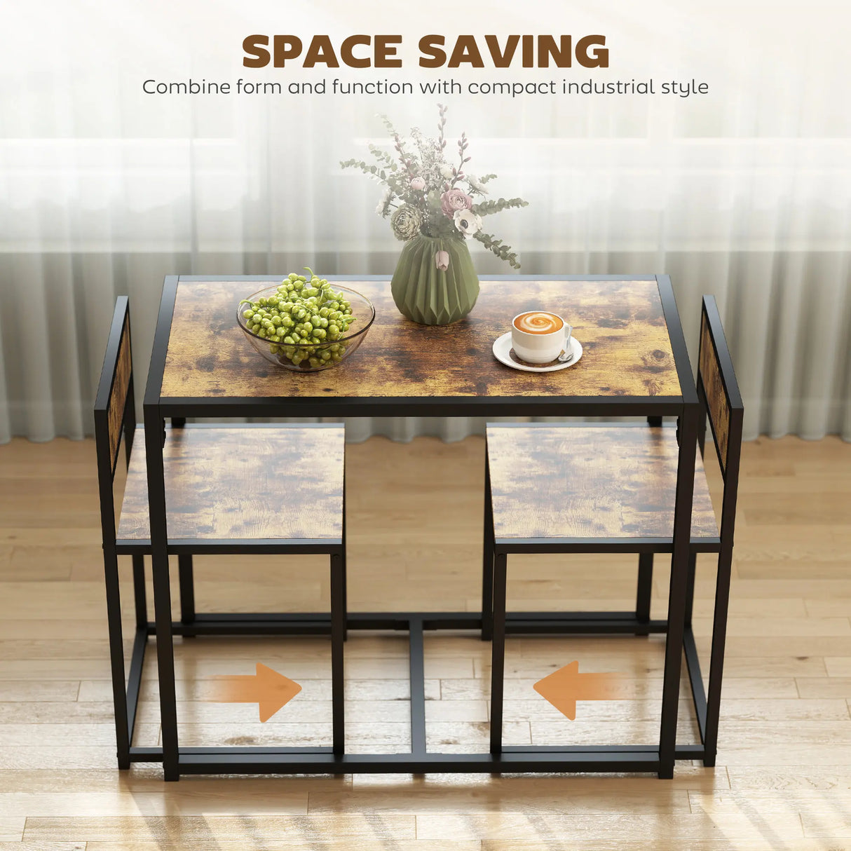HOMCOM 3 Piece Table Stool Set - Rustic Brown