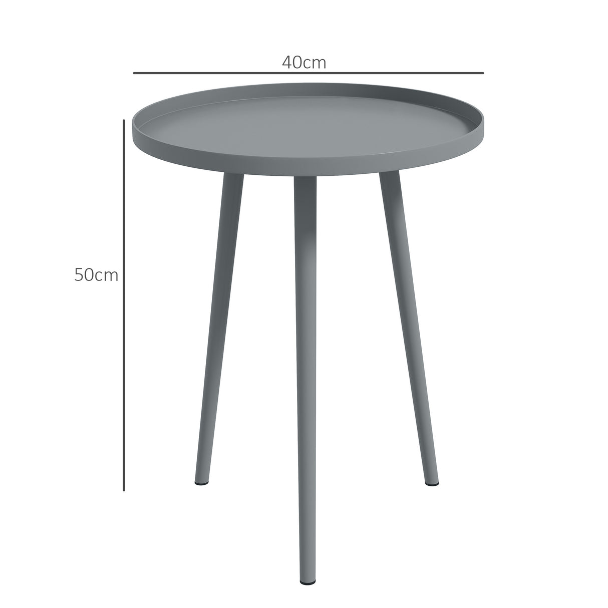 Outsunny Round Garden Coffee Table, Outdoor Side Table with Rounded Steel Edge, 40 x 50H cm, Grey