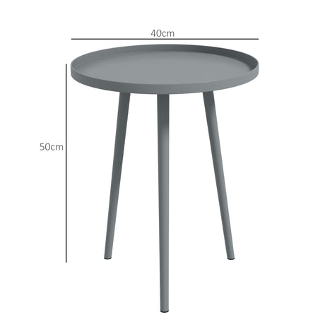Outsunny Round Garden Coffee Table, Outdoor Side Table with Rounded Steel Edge, 40 x 50H cm, Grey