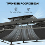 Outsunny 3 x 3 m Gazebo, Garden Gazebo with 2-Tier Roof, Metal Frame, Dark Grey