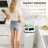 HOMCOM 50L Stainless Steel Sensor Bin - White