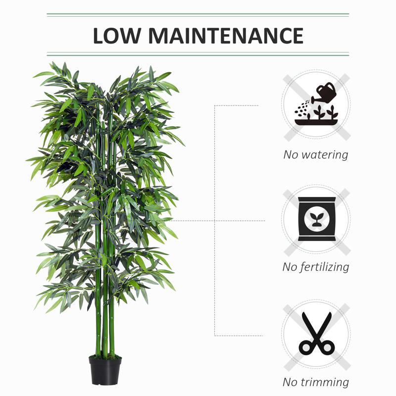 Outsunny 6ft Artificial Bamboo Tree Plant Greenary in A Pot for Home Office Planter 1.8M