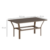 Outsunny Metal Garden Coffee Table, Rectangular Outdoor Side Table with Slatted Tabletop, Foot Pads for Outside, Garden, Balcony, Porch, 91.5 x 55 x 45cm, Brown