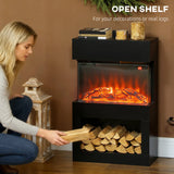 HOMCOM Electric Fireplace with 3D Flame Effect, 6 Colours & 3 Brightness Levels, 1000W/2000W Black Electric Fire and Mantel Reach up to 30m2 Space with Remote & Timer, 3 Sided View for Living Room