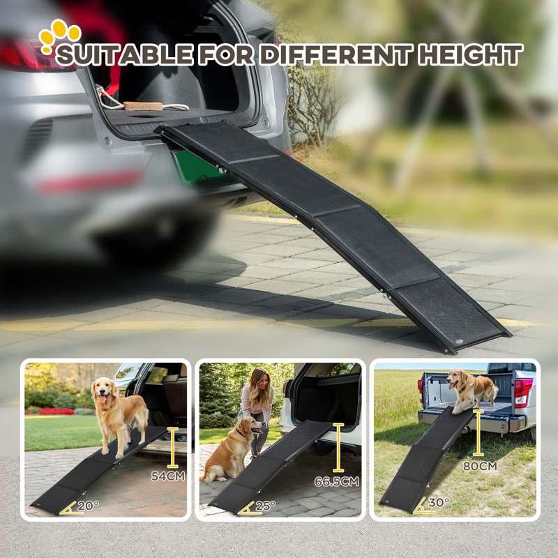 PawHut Folding Dog Ramp for Car, Portable Pet Ramp, with Non-Slip Surface, Aluminium Alloy Frame, for XL Dogs