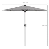 Outsunny 2.65m Garden Parasol, with LED Lights - Light Grey