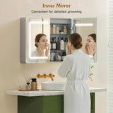 HOMCOM Mirrored Bathroom Cabinet with LED Lights, 60 x 80 cm Bathroom Mirror Cabinet with Anti-Fog, 3 Colour Dimmable Lighting