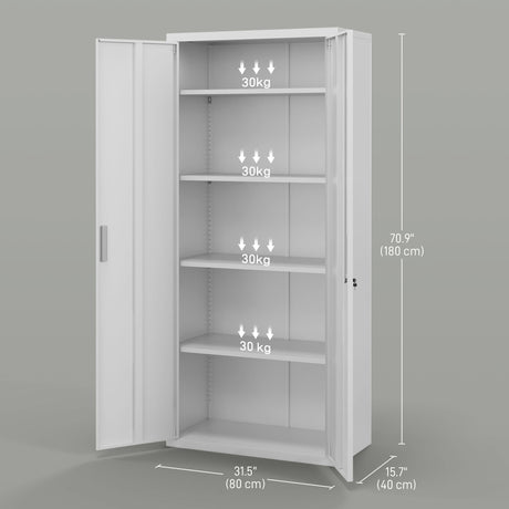 HOMCOM Metal Filing Cabinet Lockable Office Storage Cabinet with 5 Adjustable Shelf, White