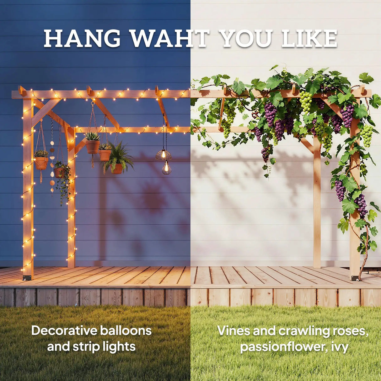 Outsunny 4 x 3 m Wooden Pergola Kit, Garden Pergola Gazebo Grape Trellis with Triangle Supports, 6 Beams, Maple Wood-effect