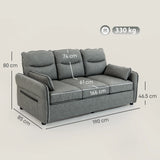 HOMCOM 3 Seater Sofa, Faux Leather Couch - Grey