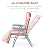 Outsunny Reclining Garden Chair Set of 2, 5-Level Adjustable Zero Gravity Chairs with Cushions, Folding Sun Lounger Garden Recliner Chairs with Armrests for Outdoor, Patio, Orange Stripe