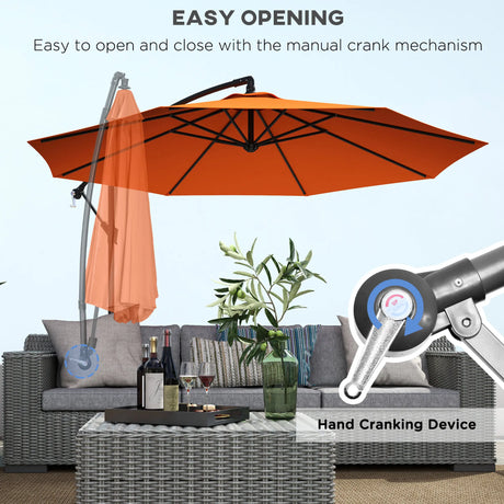 Outsunny 3m Garden Banana Parasol with Cross Base for Garden Family Use, Orange