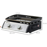 Outsunny Gas Plancha Barbecue Grill with 2 Stainless Steel Burner, 6kW, Portable Tabletop Gas BBQ with Non-Stick Griddle for Camping Picnic Garden Party Festival