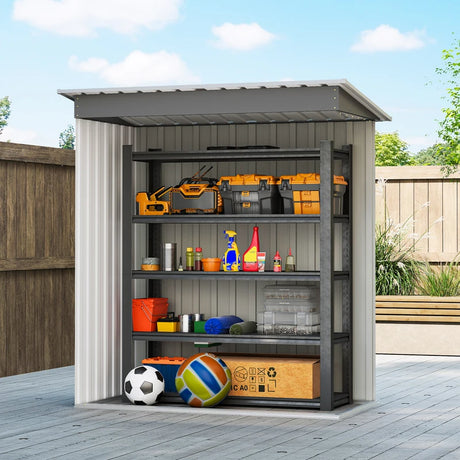 Outsunny 5 x 3ft Garden Storage Shed with Sliding Door and Sloped Roof Outdoor Equipment Tool, Light Grey