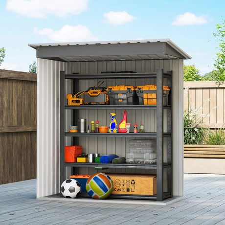 Outsunny 5x3 Storage Shed with Sliding Door and Sloped Roof for Garden, Light Grey