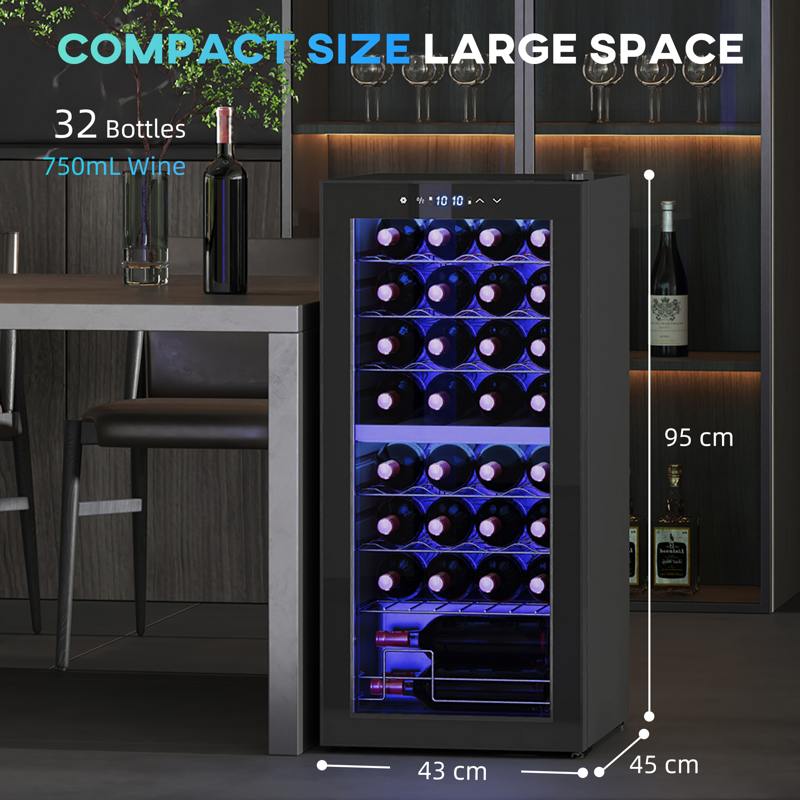 HOMCOM 32 Bottle Dual Zone 5-18C Wine Fridge - Black