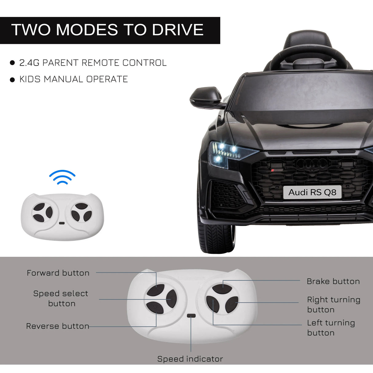HOMCOM Licensed Audi RS Q8 Electric Ride On Car, with Remote Control, Black