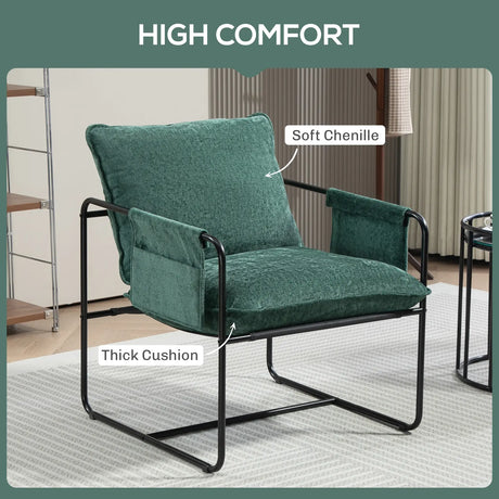 HOMCOM Minimal Padded Accent Chair, with Pockets - Green