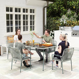 Outsunny Five-Piece PE Rattan Garden Dining Set with Cushions & Stackable Chairs - Light Grey
