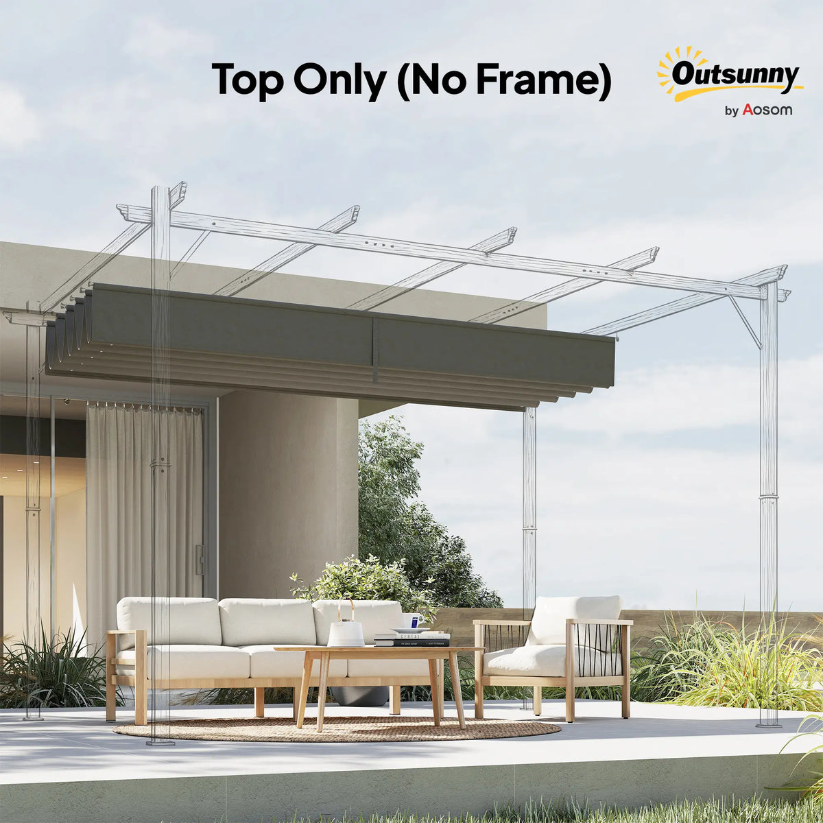 Outsunny Retractable Pergola Cover, 2.55 x 2.5 m Replacement Canopy Fabric for 3 x 3 m Frame, Roof Top Only, Light Grey