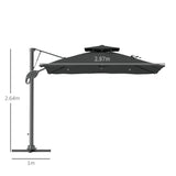 Outsunny 3m Thick Fabric Cantilever Garden Parasol, with Cross Base - Grey