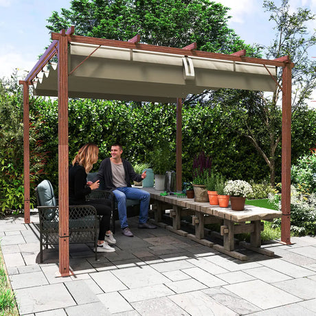 Outsunny 3 x 3 m Retractable Roof Pergola - Natural Wood Finish