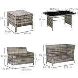 Outsunny 7-Seater Patio wicker Sofa Set Rattan Chair Furniture w/ Glass & Cushioned, Orange