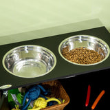 PawHut Raised Pet Feeder, with Two Bowls, Storage - Black