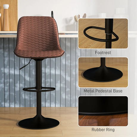 HOMCOM Set of Two Faux Leather Bar Stools - Brown