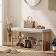 HOMCOM Bench and Shoe Storage, Tufted Shoe Storage Bench with Velvet Seat Cushion Gold Steel Frame for Entryway, Grey