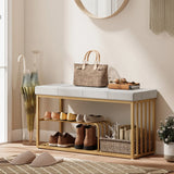 HOMCOM Bench and Shoe Storage, Tufted Shoe Storage Bench with Velvet Seat Cushion Gold Steel Frame for Entryway, Grey