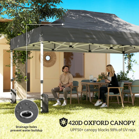 Outsunny 3 x 4.5 m Pop Up Gazebo with Mesh Nettings, UPF50+ Heavy Duty Outdoor Garden Party Tent Marquee, Dark Grey