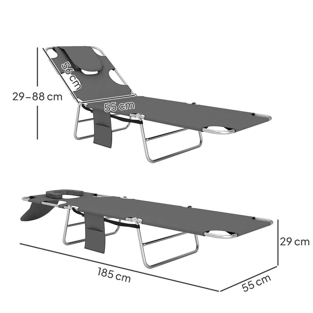 Outsunny Reclining Face Hole Sun Lounger - Dark Grey