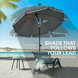 Outsunny 1.8 m Beach Umbrella Parasol with Sand Anchor, Portable 30 Tilting Patio Sun Shade with Adjustable Height, Dark Grey
