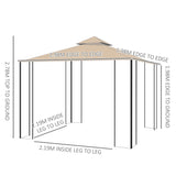 Outsunny 3(m) x 3(m) Garden Gazebo, Double Roof Outdoor Gazebo Canopy Shelter with Netting, Solid Steel Frame for Garden, Lawn, Backyard and Deck