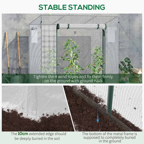 Outsunny Small Walk-in Garden Greenhouse with Steel Frame, Large Roll-up Door and Windows, 200Lx76Wx168Hcm, White