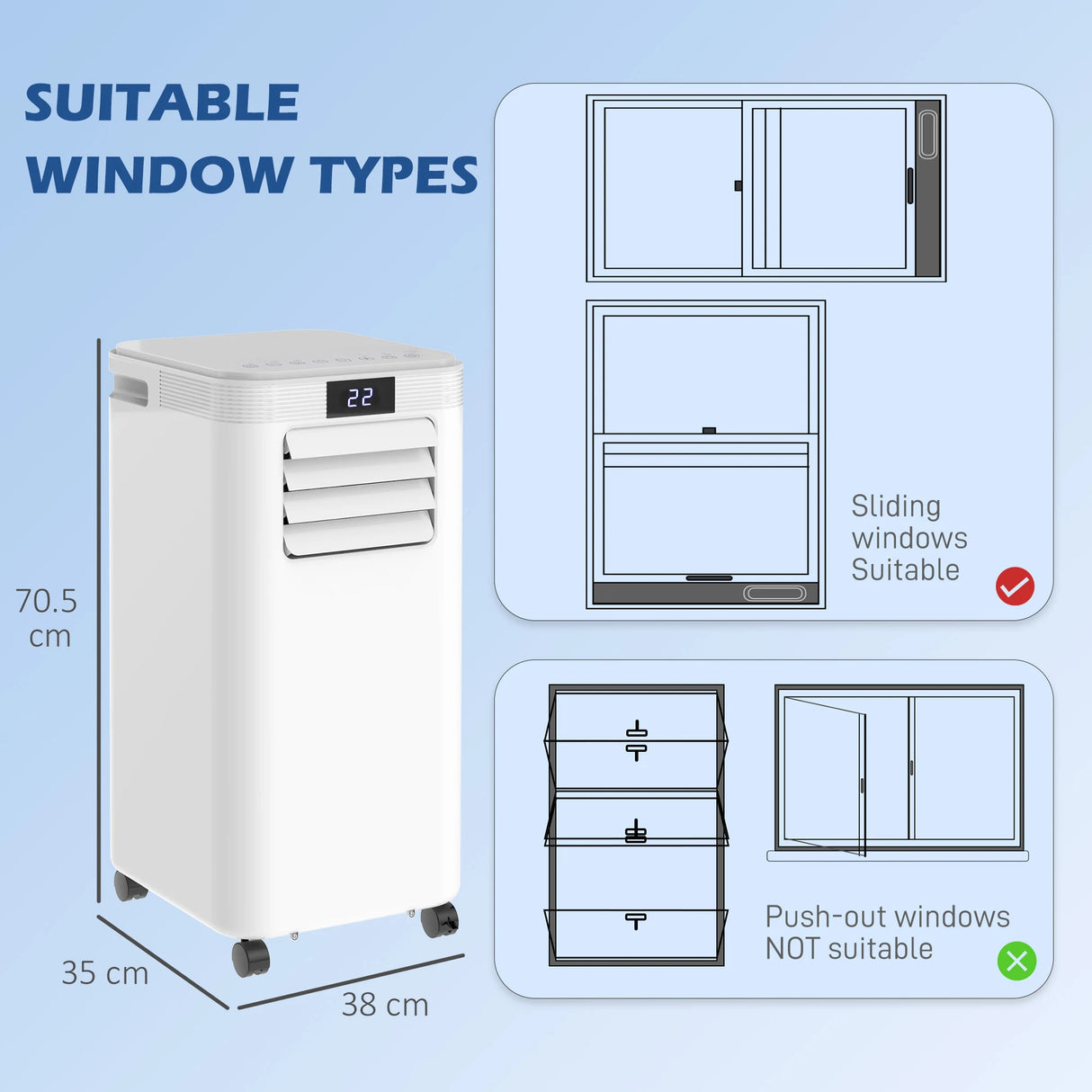 HOMCOM 8000 BTU Air Conditioning Unit, 3-in-1 Portable Air Conditioner, Dehumidifier, Cooling Fan with Remote Control, Digital Display, 2 Speeds, 24H Timer, Window Venting Kit, 18m2